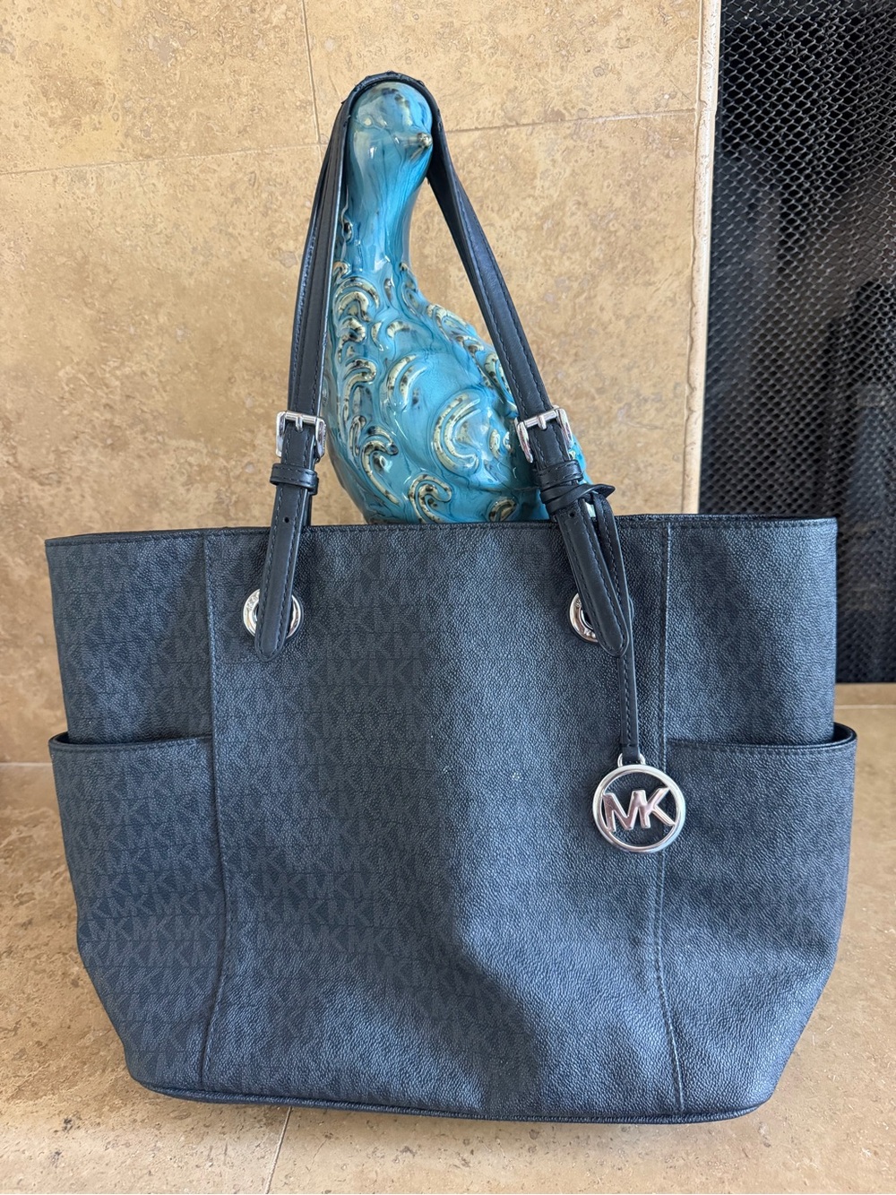 Genuine Michael Kors Black Monogram MK signature Tote Bag